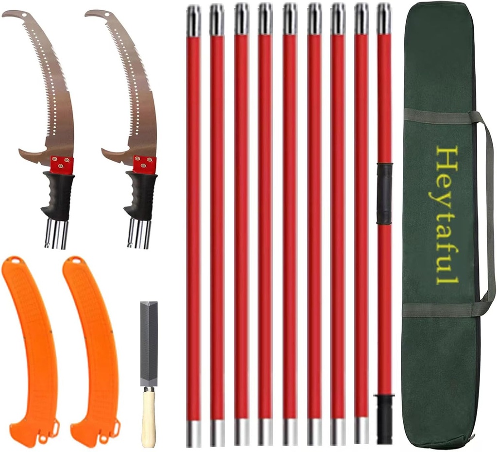 Manual Pole Saw 30 FT Extendable Tree Pruner High Branches Trimming for Pruning Palms and Shrubs with Long Handle (Red)