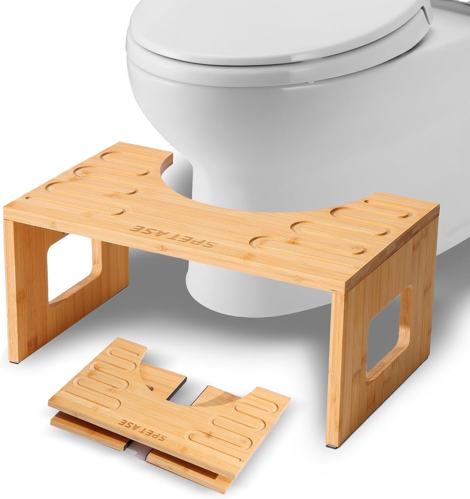 Bamboo Toilet Stool, Squatty Potty for Adults and Kids, Bathroom Foldable Toilet Stool, 7.5 Inches, Improve Toilet Posture and Comfort