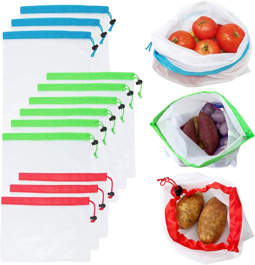 allydrew Reusable Transparent Mesh Produce Bags (Set of 12)