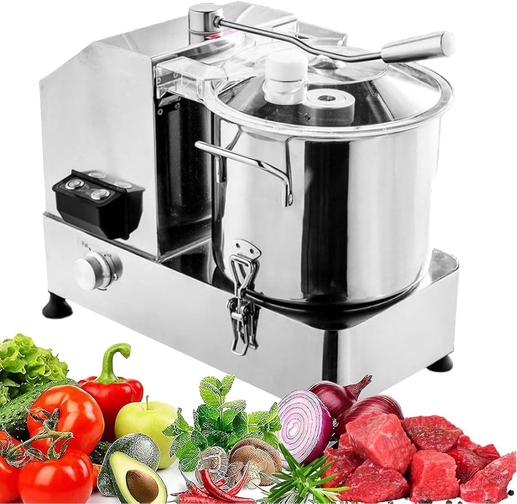 Commercial Food Processor Cutter Meat Chopper Machine 6L/9L/12L Volume Stainless Steel Electric Vegetable Chopper Multifunctional for Chopping Fruits Vegetables Meat Nuts Grains 6L