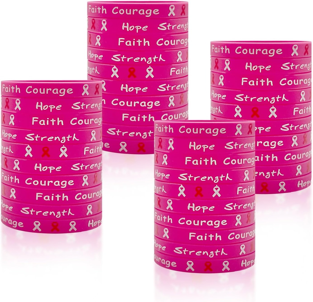 50PCS Breast Cancer Awareness Bracelets Pink Ribbon Camo silicone Win Silicone Wristbands Hope Faith Strength Courage for Party Supplies Favors