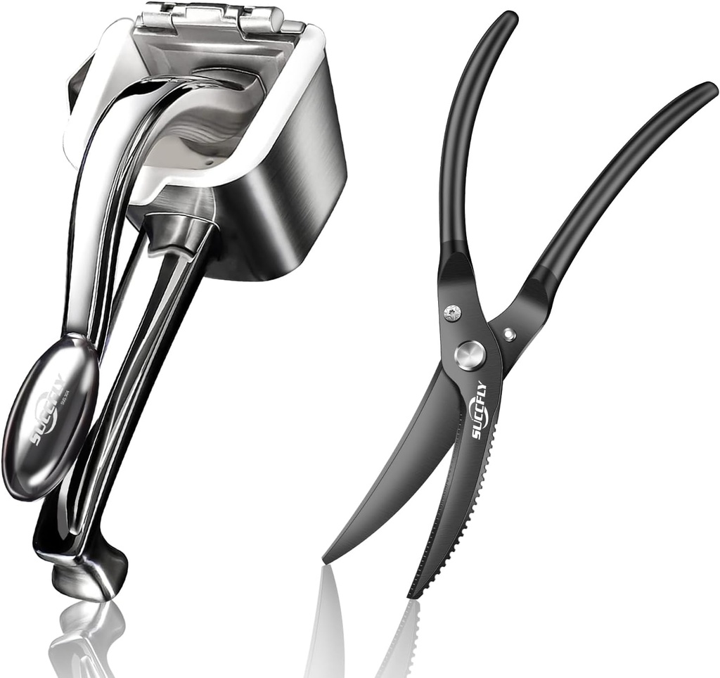 Premium Kitchen Tool Kit, Heavy Duty Manual Juicer + Ultra Sharp Kitchen Scissors, Food Grade Stainless Steel Extremely Durable