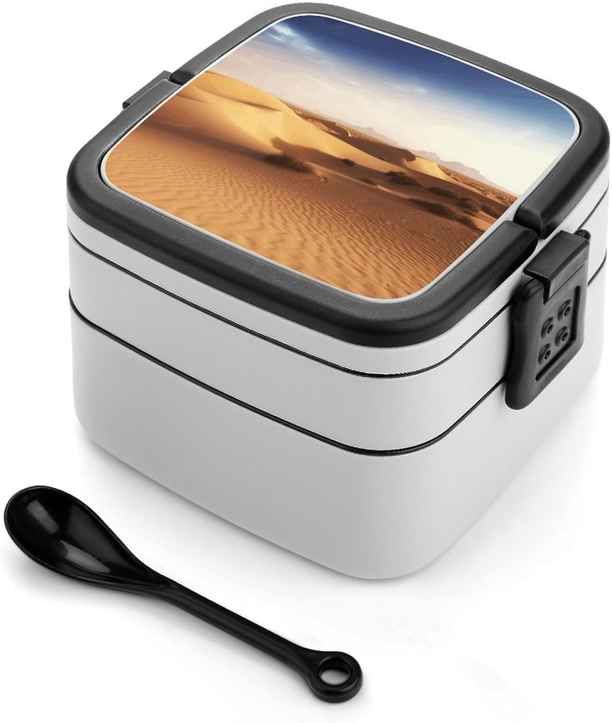 Desert Landscape Bento Box Double Layer Lunch Box for Adults with Spoon And Handle Stackable Lunchbox Leakproof Lunch Container for Work Picnic Travel
