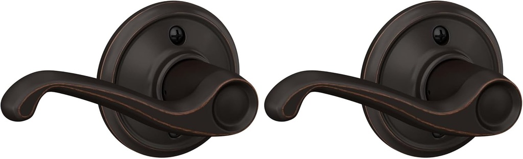SCHLAGE F170 FLA 716 LH Left Handed Flair Door Lever, One Sided Non-Turning Dummy Door Handle, Aged Bronze (Pack of 2)