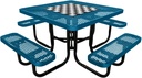 Coated Outdoor Furniture Heavy-Duty Portable Outdoor Picnic Table with Umbrella Hole, Expanded Metal Commercial-Grade Patio Dining Furniture Made in America (46" Square Game-Top, Light Blue)