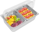 Countertop Food Display Container Food Serving Display Container Buffet Condiment Dispenser with Water Bags and Clear Lid Stainless Steel Cold Foods Serving Tray for Fruits, Snacks (2 Compartments)