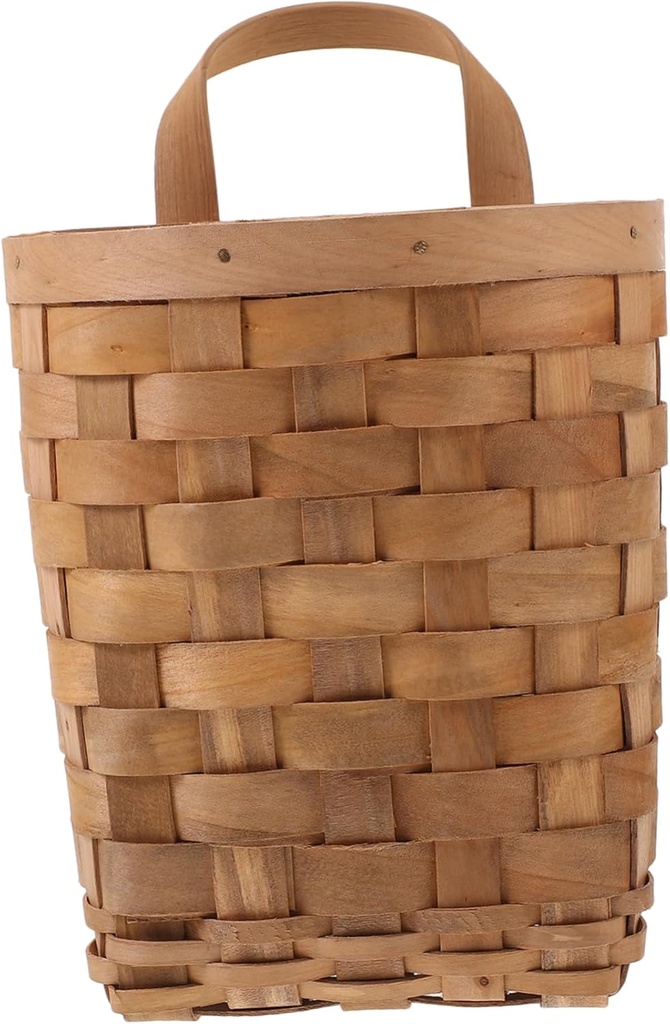 Wall Mounted Woven Storage Basket Compact Organizer for Kitchen Bathroom Bedroom Natural Hanging Basket with Handle Space Saving Wall Hanging Storage Bin for Pantry and Home