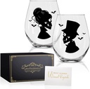 Perfectinsoy Skull Wine Glass 2 Piece with Gift Box, Zombie Design, Valentine's Day Autumn Halloween, Anniversary Wedding Gifts, Couple Gifts for Boyfriend and Girlfriend. (Skull Set of 2)