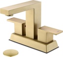 Tohlar Brushed Gold 2 Handle 4 Inch Centerset Bathroom Faucet with Pop Up Drain and 2 Lead-Free Hoses