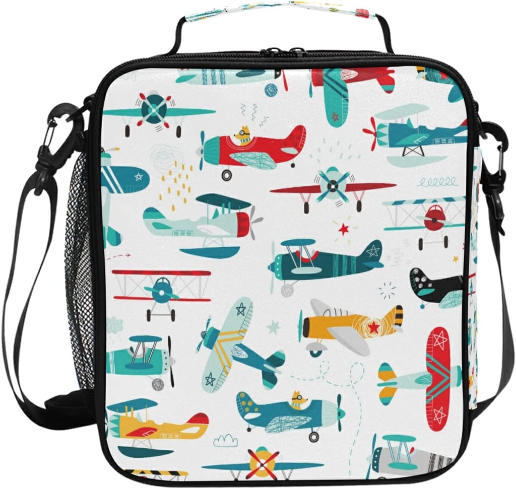 AUUXVA Lunch Bag Airplane Insulated Lunch Box Ice Cooler Tote Bag Handbag Lunchbox Shoulder Strap for Boys Girls Women Men