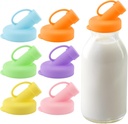 6pcs Silicone Milk Bottle Dispenser Caps, 48mm 6 Color Pour Spout Lids, Glass Milk Bottle Pour Spout Lids Fit for Stanpac & Libbey, Leak Proof, Odorless（Only Lid)