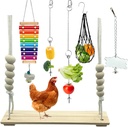 6 Packs Chicken Toys for Coop Accessries, Chicken Swing Toys for Chicken Hens, Chicken Xylophone Toys and Mirror, Vegetable Hanging Feeder, Veggies Skewer
