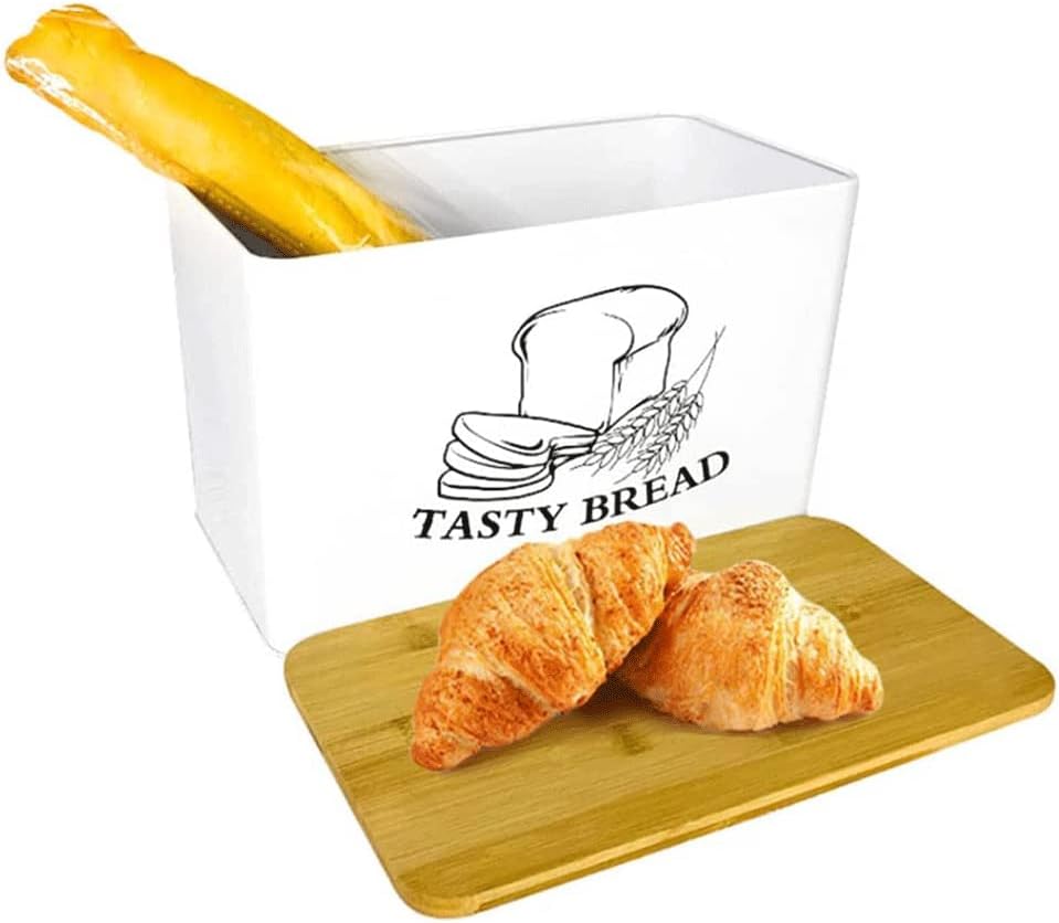 Classic Bread Box Bread Box for Kitchen Countertop with Wood Lid and Fits 2 Loaves Farmhouse Bread Box Bread Storage Bin 12.5x6.6x10.2 Food Storage