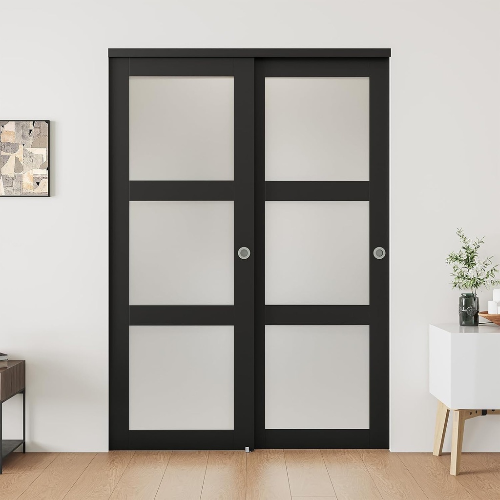 48 × 80 in. 3 Glass Manufactured Sliding Closet Door with Installation Hardware Kit