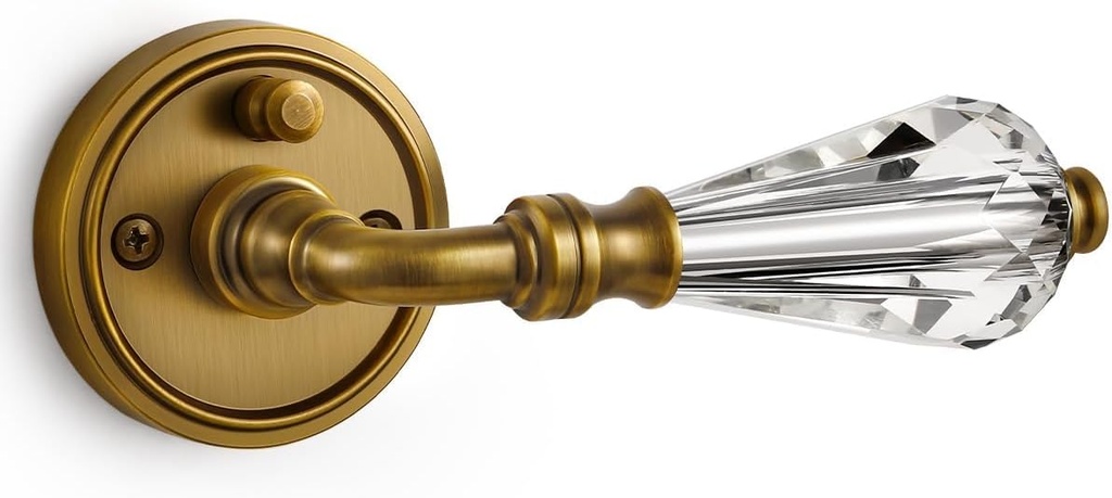 2 Pack Antique Brass Glass Door Lever Privacy Crystal Door Levers Door Lever Interior Door Handle for Bedroom and Bathroom,Zinc Alloy