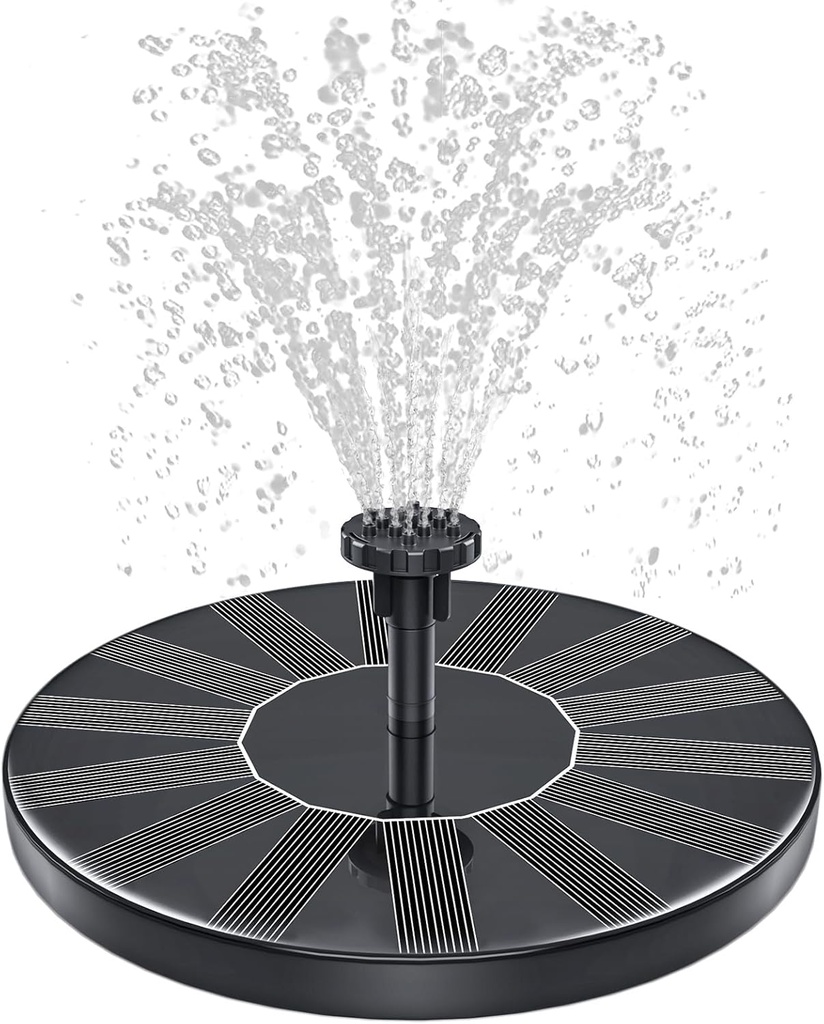 Solar Fountain, 1.5W Solar Bird Bath Fountains Pump Floating Solar Powered Water Fountain with 6 Nozzles and Fixer, Solar Fountain for Bird Bath, Outdoors, Garden, Pond, Pool