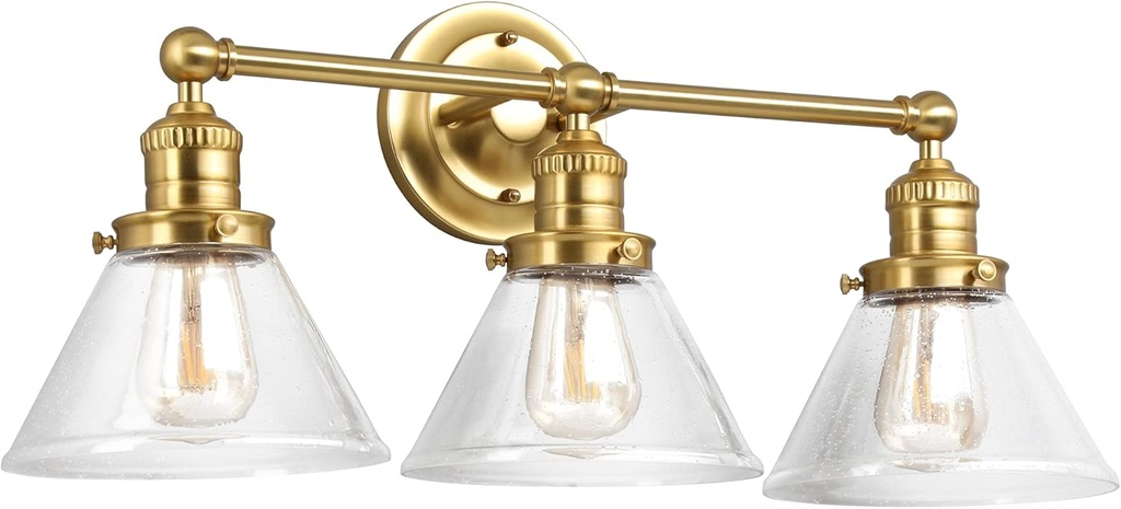 Design House Augustin Vanity Light, 3-Light, Seeded Glass Warm Glow, Dimmable, Up/Down Glow, Easy Installation, E26 Socket, Satin Gold, 25.9 in L x 8.3 in D x 11.1 in H, 589036-SG