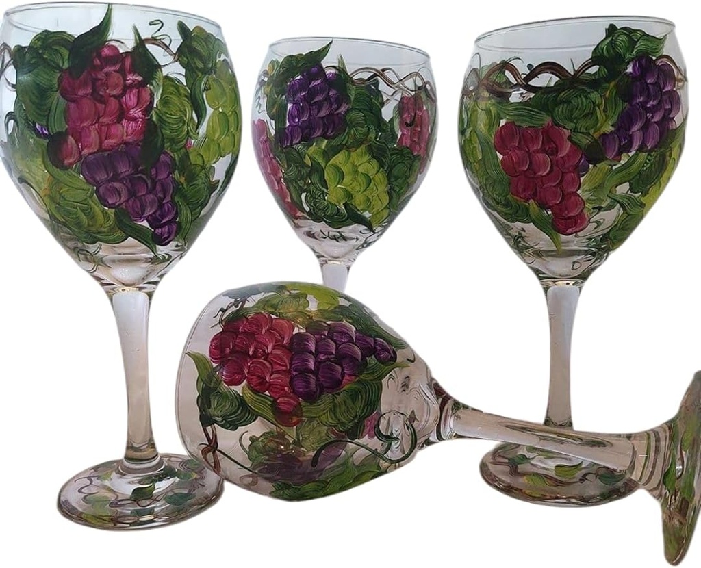 Hand painted Vibrant multi grape goblets. Set of 4 20 ounce red wines.
