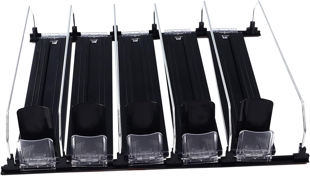 Drink Organizer for Fridge Spring Loaded Adjustable Push Rod Slide Rail Soda Can Dispenser for Beer Beverages 38cm (Black)