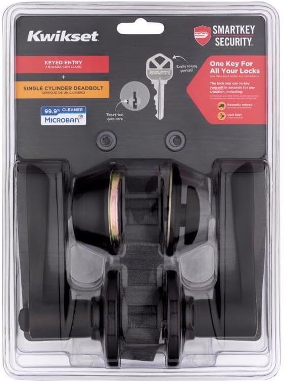 Kwikset SmartKey Security Venetian Bronze Lever and Single Cylinder Deadbolt KW1 2-3/4 in.