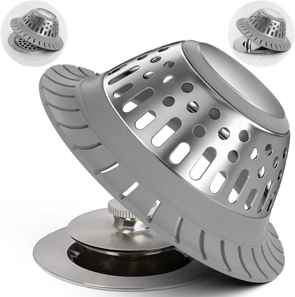 zaa Drain Hair Catcher - Bathtub Drain Cover, Hair Stopper for Bathtub Drain, 304 Stainless Steel Drain Protector and Hair Trap for Flat & Pop-up Drains, Silver Gray