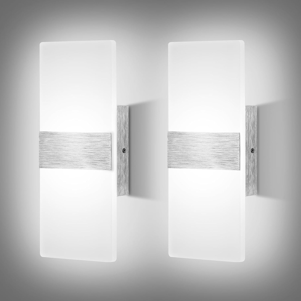 Lightess Dimmable Wall Sconces Set of 2, Modern LED Wall Lamp 12W for Hallway Bedroom Living Room, Cool White, HS821-2