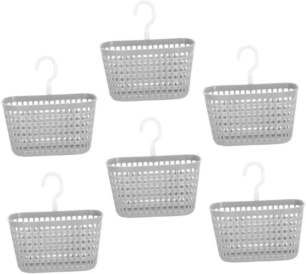 Cabilock 6pcs Rotatable Plastic Hanging Baskets with Hooks Gray Wall Storage Organizers for Kitchen Bathroom Office Multi Purpose Wall Mounted Storage for Eggs Vegetables Cosmetics Snacks
