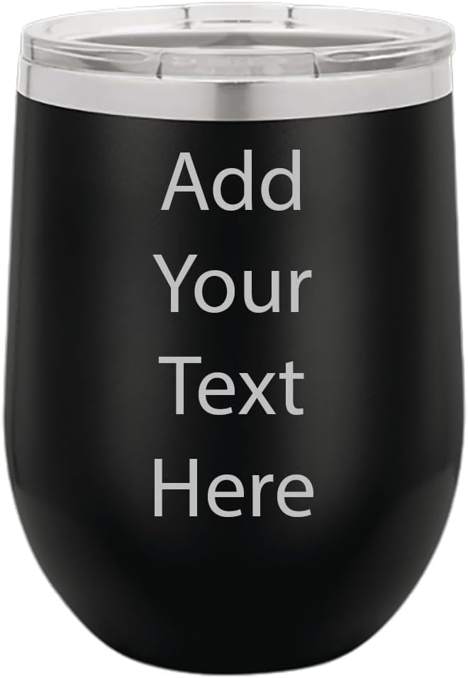 Customized Polar Camel 12 oz. Vacuum Insulated Stemless Wine Tumbler Personalized With Your Text (Black)
