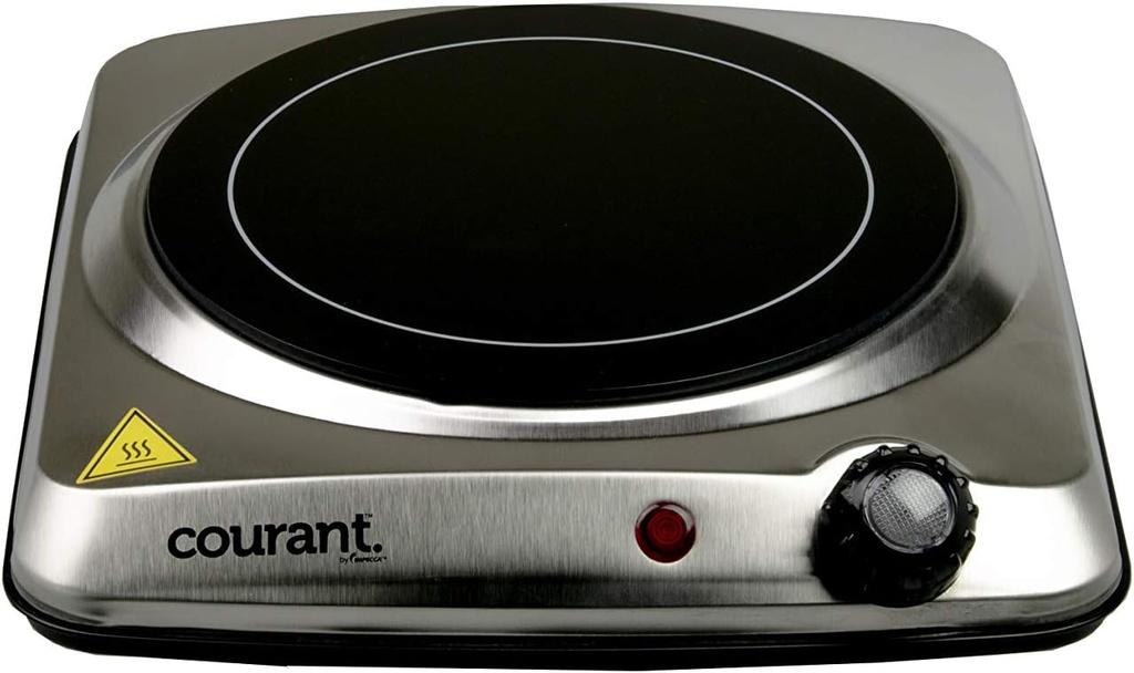 Courant Electric Burner Ceramic Infrared Portable Adjustable Temperature Control 1000W Travel Indoor & Outdoor Electric Stove Countertop burner Non-Slip Rubber Feet Easy to Clean Stainless Steel