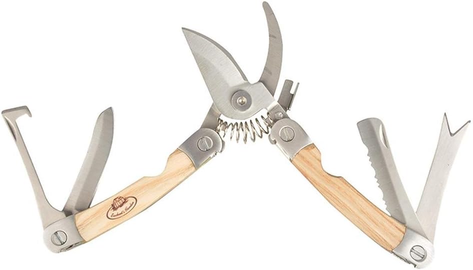 Esschert Design RFS Stainless Steel Garden Multi Tool Ash Wood Leather 2.9" x 0.9" x 5.5"