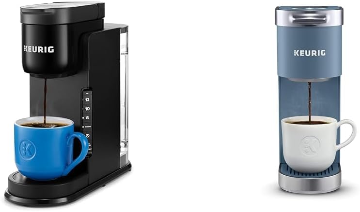 Keurig K-Express Coffee Maker, Single Serve K-Cup Pod Coffee Brewer, Black, 12.8” L x 5.1” W x 12.6” H & K-Mini Plus Single Serve K-Cup Pod Coffee Maker, Evening Teal