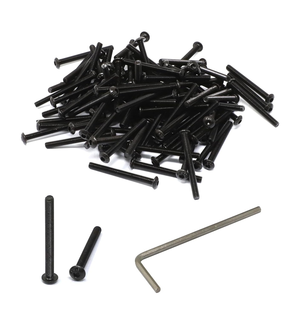 iexcell 100 Pcs M3 x 30mm Thread Pitch 0.5 mm Alloy Steel 12.9 Grade Hex Socket Button Head Cap Screws Bolts Kit, Black Oxide Finish