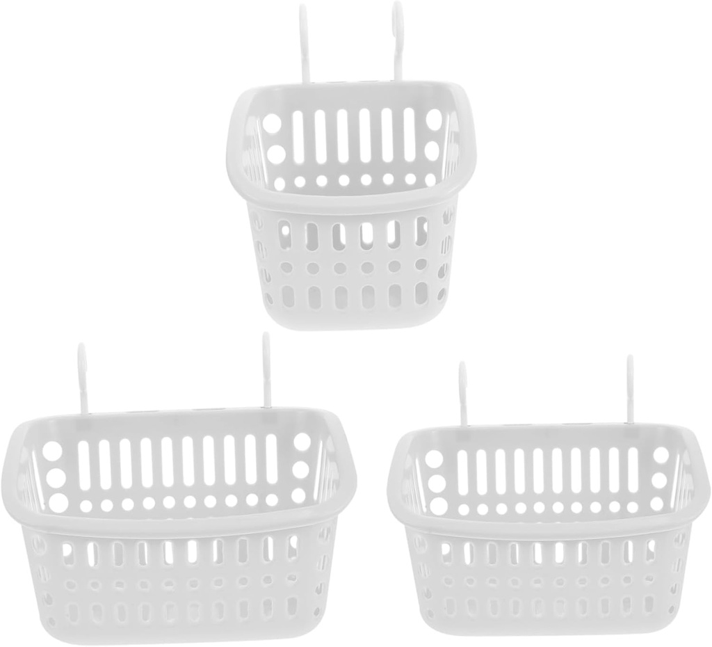 3PCS Plastic Storage Baskets Set Versatile Hanging Organizers in White Sturdy for Home Kitchen and Office Use