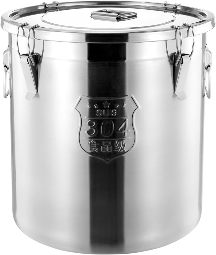 304 Stainless Steel Airtight Canister, 48L/ 12.68Gal Food Rice Cereal Storage Canisters Bucket Food Storage Containers Airtight w/Lids & Locking Clamp for Homes Stores & Restaurants