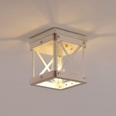 Fivess Lighting Modern Farmhouse Antique White Distressed Flush Mount Ceiling Light 1-Light Metal and Wood Cage Rusitc Mini Semi Flush Mount Light Fixture for Hallway Kitchen Entryway