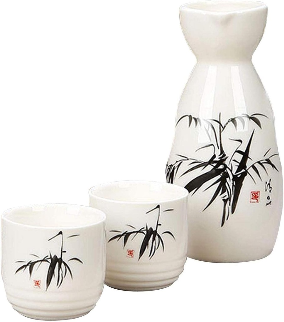 Refineness Sake Set, Ceramic Sake Set, Hand Painted Handmade Porcelain Sake and 2 Cup Gift Set, 175Ml Modern Japanese Sake Withsets/D Warmer(F)