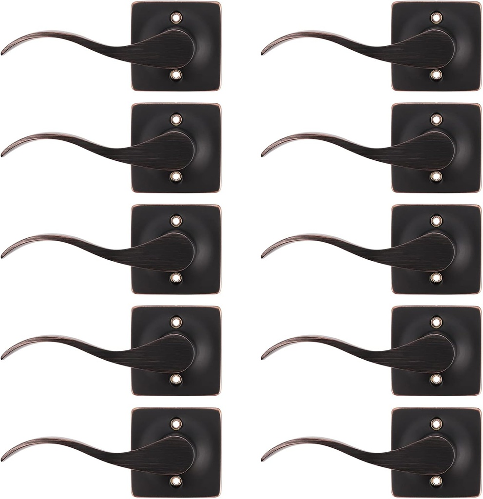 GOBEKOR 10 Pack Left-Handed Dummy Door Lever Oil Rubbed Bronze Keyless Interior Door Handles Square Half Dummy Lever Door Handle Closet Door Handle Set