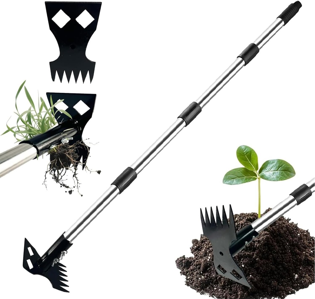 Mama's Weeder with Long Handle 60" Weed Puller Tool Manual Weeder Remover Tool 2 in 1 Hand Weed Rake and Garden Hoe for Gardening Heavy Duty Uprooting Weeding Pull for Yard, Lawn, Patio and Garden