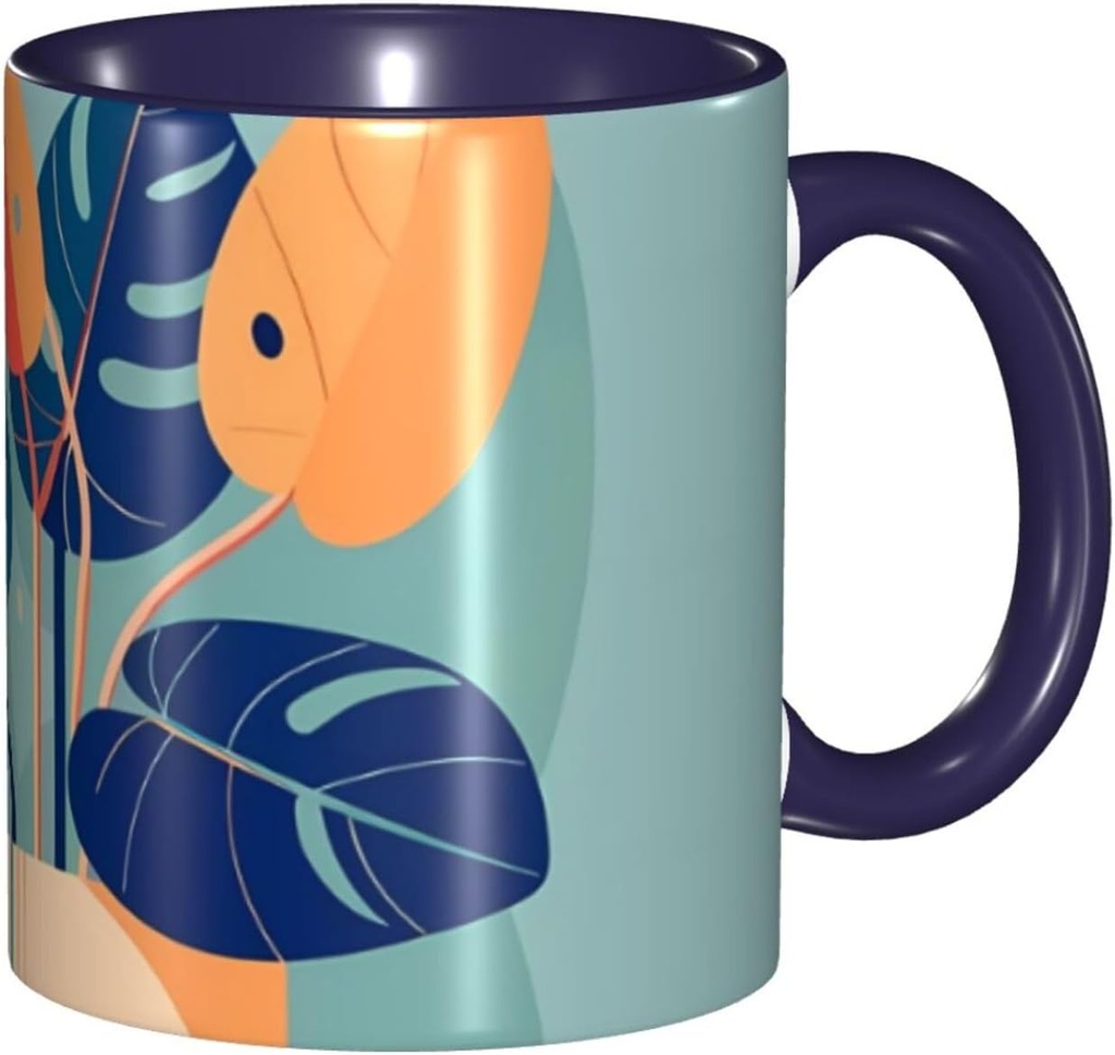 Navy Blue ceramic Mugs mug Suitable for cappuccino, latte, cereal, yogurt, milk, hot or cold drinks Micro-wave oven Blue Orange Turtleback Bamboo Prints