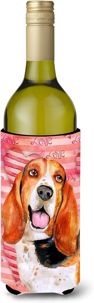 Caroline's Treasures BB9791LITERK Basset Hound Love Wine Bottle Hugger, Red Bottle Cooler Sleeve Hugger Machine Washable Collapsible Insulator Beverage Insulated Holder