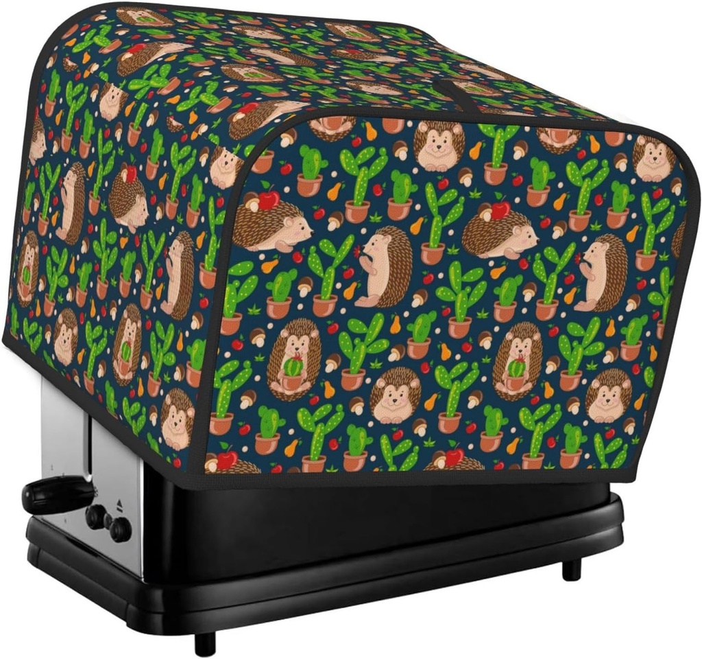 Oven Cover Kitchen Bread Machine Protector,4 Slice Toaster Cover For Home,Fingerprint Coaster Cover,Kitchen Small Appliance,Cute Hedgehogs Cactus Blue