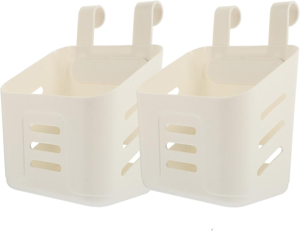 HOMSFOU Wall-Mounted Storage Basket 2 Pcs Plastic Hanging Baskets for Kitchen and Bathroom Organization over Door Basket with Hooks 8.07 X 5.90 X 4.52 in White