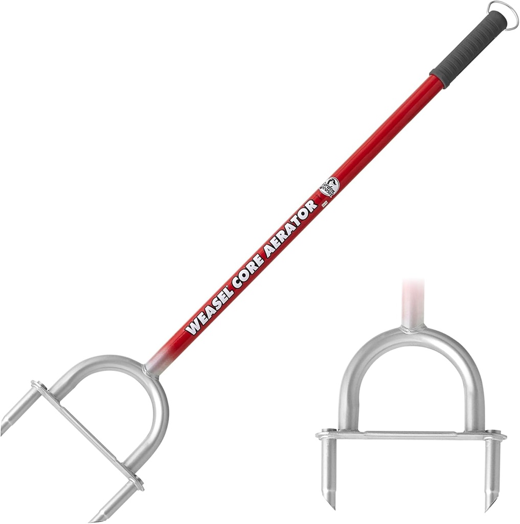 Garden Weasel Core Aerator - Long Handle | Aerator and Dethatcher | Lawn Coring Tool for Grass | Weather and Rust Resistant | 91818