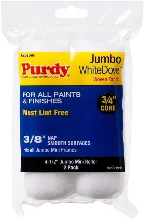 Purdy 140624012 Jumbo Mini White Dove Roller Replacements, 2-Pack, 4-1/2 inch x 3/8 inch nap