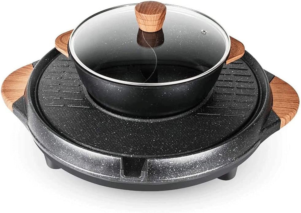 GeRRiT Hot Pot Grill,Shabu Shabu Pot with Divider Electric Smokeless Korean BBQ Grill Separate Dual Hot Pot Temperature Control Easy to Clean Capacityfor 2-10 People