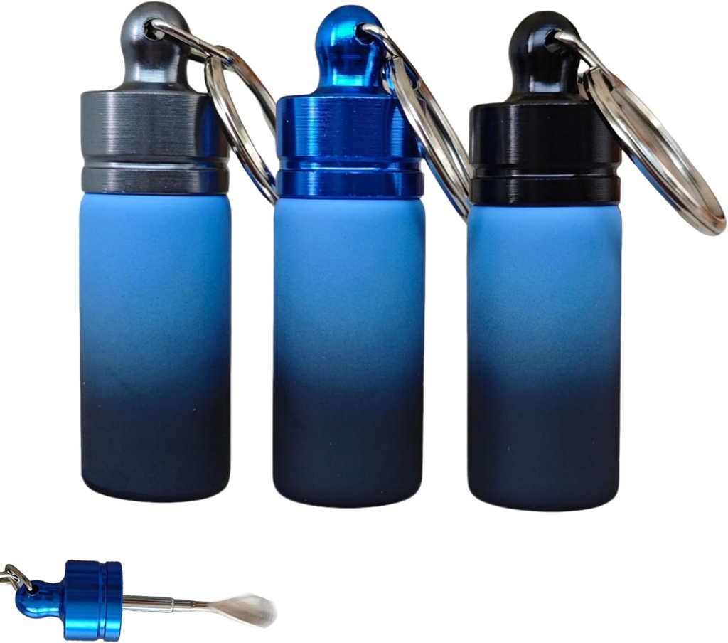 3-Pack Portable Aluminum Alloy Spice Container with Spoon- Airtight Seal for Travel & Home - Blue-black gradient