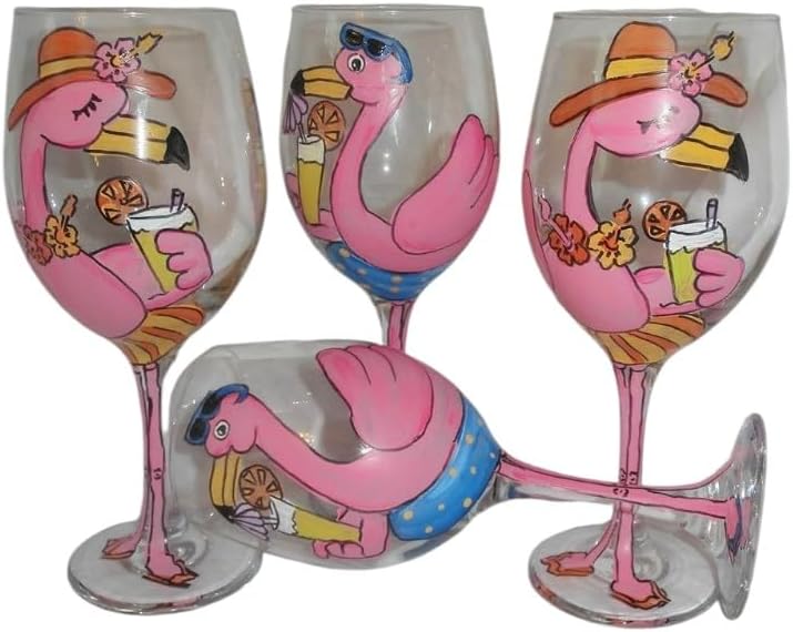 Hand painted beach Flamingos. Set of 4. 2 male and 2 female.