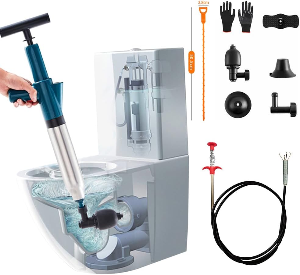 Toilet Plunger Heavy Duty, Drain Clog Remover Tool High Pressure Air Drain Blaster, Sink Plunger, Toilet Snake for Bathroom, Sink, Floor, Kitchen, Clogged Pipe