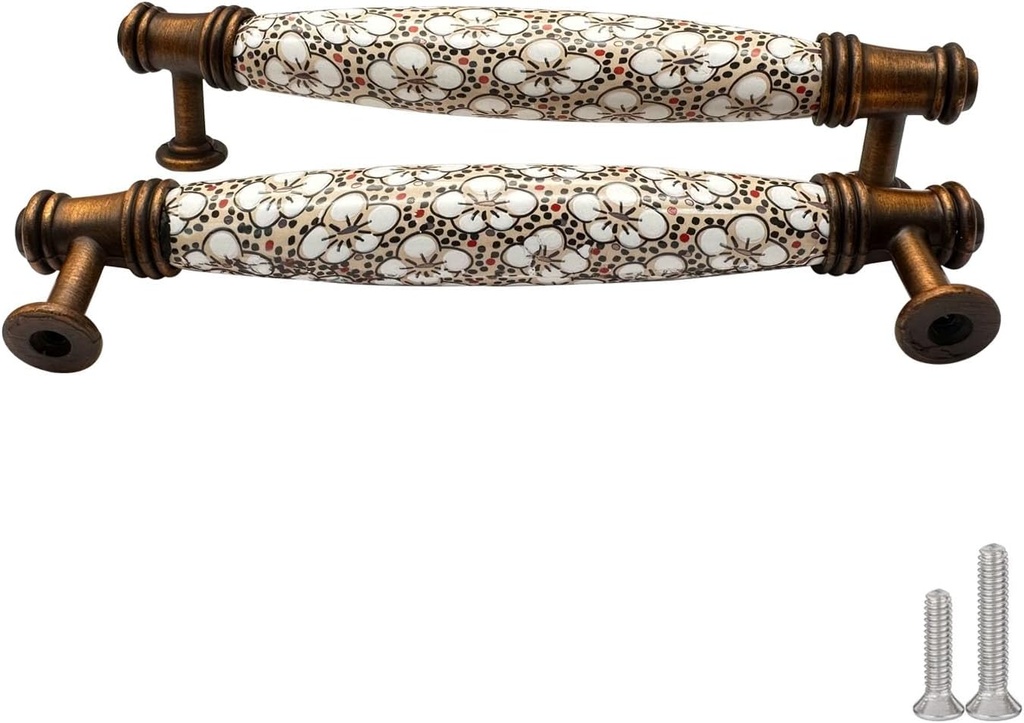 2 Pack Ceramic Cabinet Knobs, Hole Spacing 5 Inches, Brown, Knobs for Dresser Drawers, Drawer Knobs Vintage, Vintage Cabinet Knobs for Closets, Cabinets, Drawers