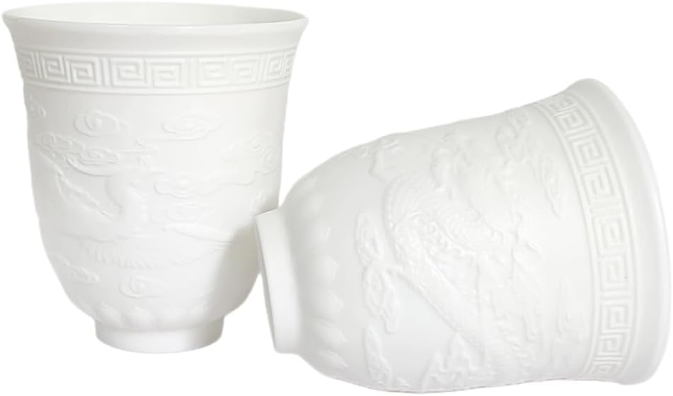 Chinese Tea Cup, Asian Traditional Japanese Teacups, Dragon and Phoenix Design No Handle Mug for Sake, Tea, Wine, Espresso Cups (4.8oz)